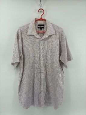 Pink Blue Striped Men Short Sleeve Dress Shirt Classic Fit TALL